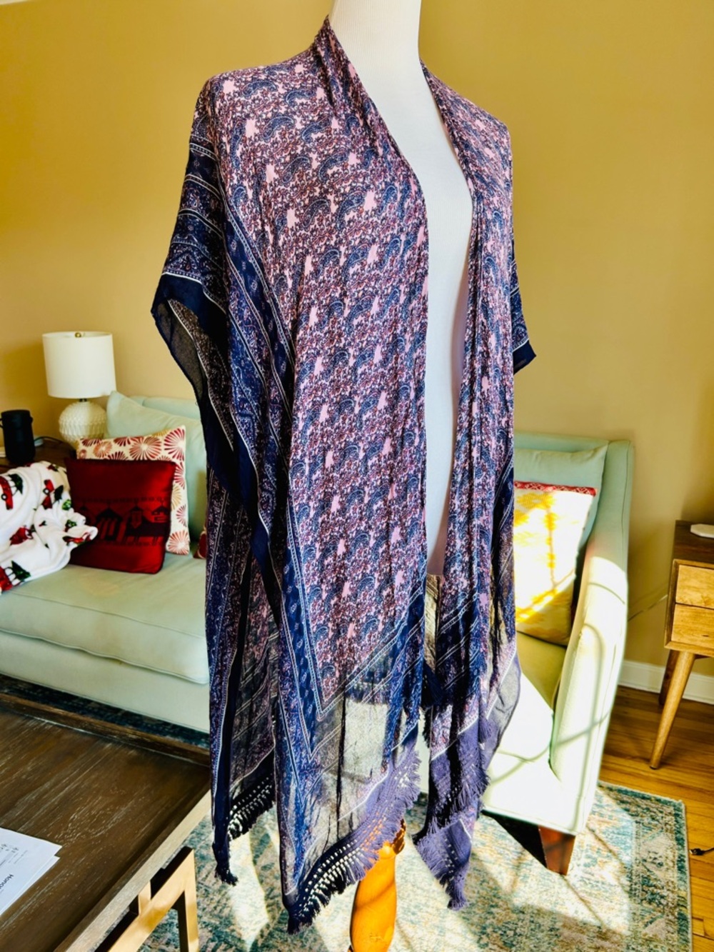 Rebecca Minkoff Boho Paisley Open Front Kimono Cardigan Coverup One Size